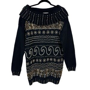 Victoria Jones Vintage Black Cowl Neck Embellished Sweater
